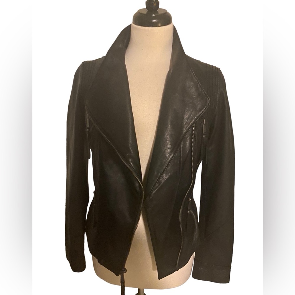 Black leather motorcycle jacket